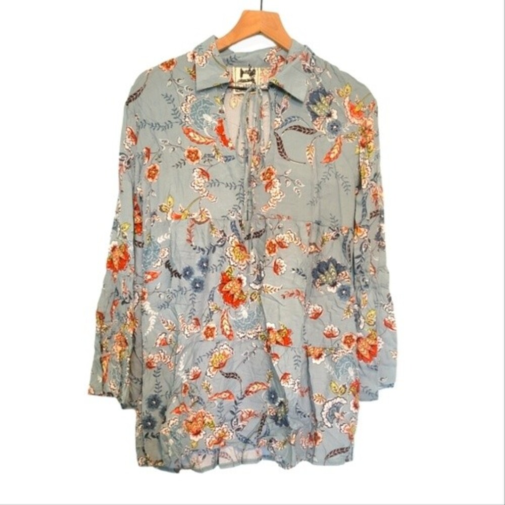 Jaase Blue Floral Boho Tunic Top Size Small